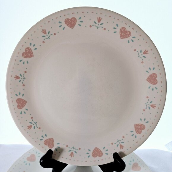 Corelle Forever Yours Dinner Plates 10" set of 3 pink hearts tulip floral - Picture 1 of 8